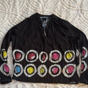 Desigual Black Blouse with Bright Circular Print